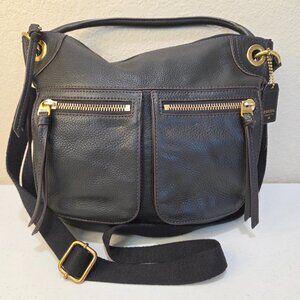 Leather Purse Fossil Black/Dark Brown Hobo Pebble Handbag Over The Shoulder